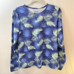 Hang Ten Palm Print Sun Shirt Long Sleeve Rash‎ Guard Swim Top